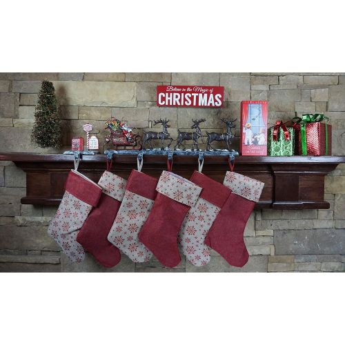  Lulu Decor, Cast Iron Christmas Stocking Holder with 5 Hooks, (Weight 10 lbs) Unique Design of Santa on Decorated Sleigh with 3 Deer, 28 Long, Perfect (5 Hooks)