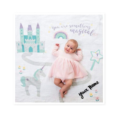  Lulujo lulujo Personalized Babys First Year You are Something Magical Unicorn and Castle Print Baby Girl Growth Blanket and Month Milestone Cards Set with Custom Name