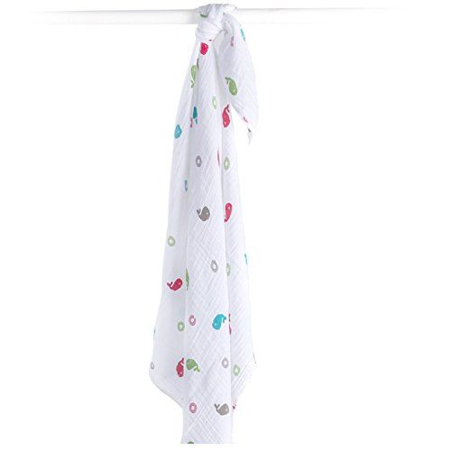  Lulujo Baby Muslin Swaddle Blanket, 47 x 47-Inch, Whales