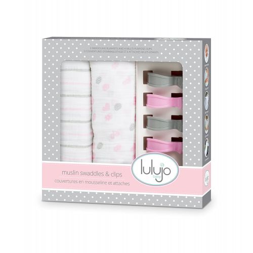  Lulujo Baby lulujo Baby Muslin Swaddling Blankets and Stroller Clips Baby Set, Pink