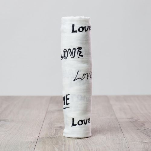  Lulujo Baby Bamboo Muslin Silky Soft Swaddling Blanket, Love, 47 x 47-Inches