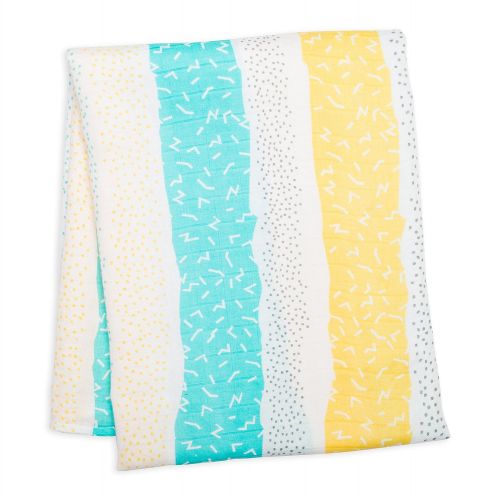  Lulujo Baby Muslin Swaddle Blanket, Aqua Spotted Stripe, 47 x 47-Inch