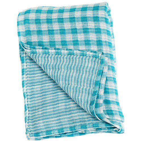  Lulujo Baby Reversible Cotton Muslin Swaddles Blanket, Aqua, 47 x 47-Inches