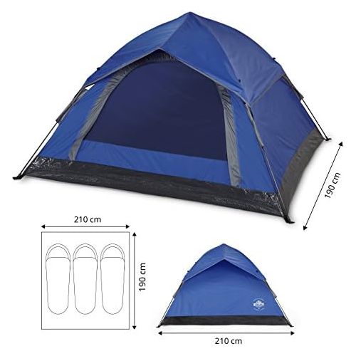  Lumaland Outdoor leichtes Pop Up Wurfzelt 3 Personen Zelt Camping Reise Trekking Festival Sekundenzelt 210 x 190 x 110 cm Tragetasche