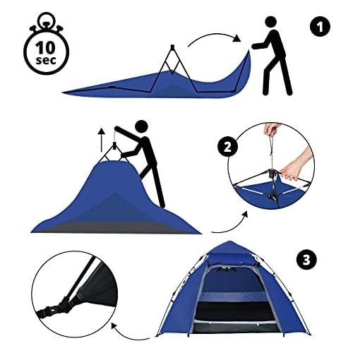  Lumaland Outdoor Pop Up Kuppelzelt Wurfzelt 3 Personen Zelt Sekundenzelt Camping Reise Trekking Festival etc. 215 x 195 x 120 cm Tragetasche