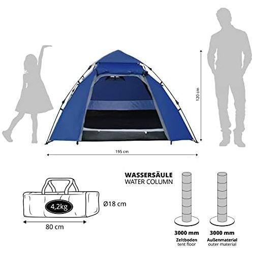  Lumaland Outdoor Pop Up Kuppelzelt Wurfzelt 3 Personen Zelt Sekundenzelt Camping Reise Trekking Festival etc. 215 x 195 x 120 cm Tragetasche