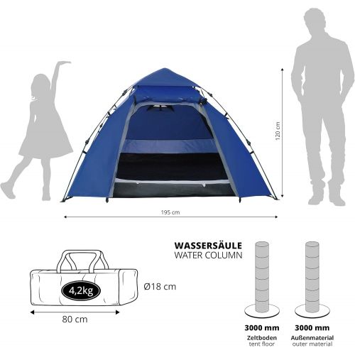  Lumaland Outdoor Pop Up Kuppelzelt Wurfzelt 3 Personen Zelt Sekundenzelt Camping Reise Trekking Festival etc. 215 x 195 x 120 cm Tragetasche