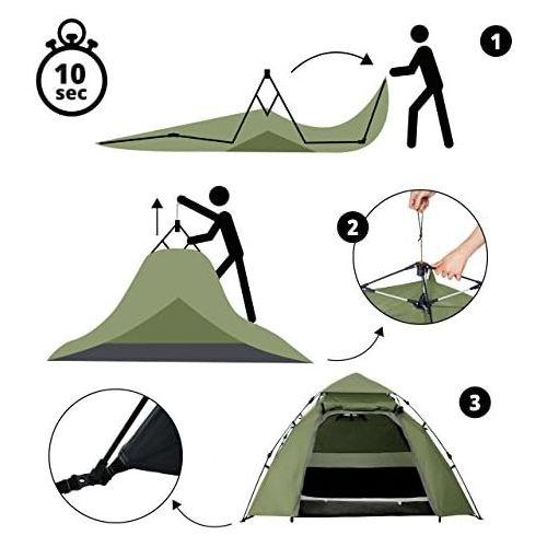 Lumaland Outdoor Pop Up Kuppelzelt Wurfzelt 3 Personen Zelt Sekundenzelt Camping Reise Trekking Festival etc. 215 x 195 x 120 cm Tragetasche
