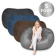 Lumaland Bean Bag Chair | 5 Foot & Black | Microsuede Cover Machine Washable Big Size Sofa and Giant Lounger Furniture for Kids Teens and Adults
