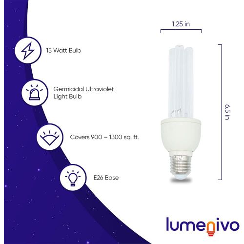  Lumenivo 15W 120V UVC Germicidal Light Bulb ? Disinfecting UVC Light Sanitizer Bulb E26 Base ? Sterilizer Ultraviolet Light for Killing Germs ? Sterilizing Germ Killing UV Antibacterial Lig
