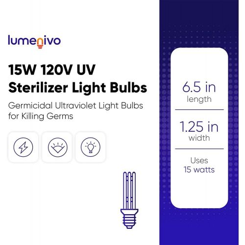  Lumenivo 15W 120V UVC Germicidal Light Bulb ? Disinfecting UVC Light Sanitizer Bulb E26 Base ? Sterilizer Ultraviolet Light for Killing Germs ? Sterilizing Germ Killing UV Antibacterial Lig