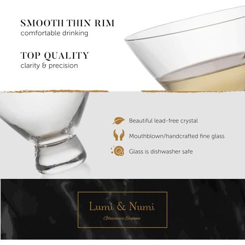  [아마존베스트]Stemless 10 Oz. Cocktail and Martini Glasses Set  4 Crystal Wine Glasses with 4 Gold-Plated Picks  Lead-Free, Handmade Bar Cart Supplies and Tools by Lumi & Numi, 4.3x3.7 In.