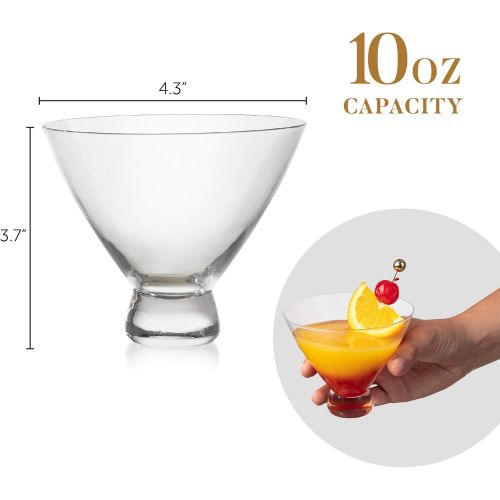  [아마존베스트]Stemless 10 Oz. Cocktail and Martini Glasses Set  4 Crystal Wine Glasses with 4 Gold-Plated Picks  Lead-Free, Handmade Bar Cart Supplies and Tools by Lumi & Numi, 4.3x3.7 In.