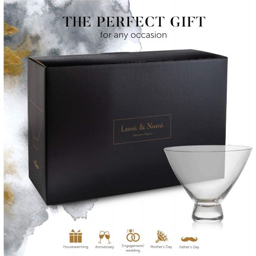  [아마존베스트]Stemless 10 Oz. Cocktail and Martini Glasses Set  4 Crystal Wine Glasses with 4 Gold-Plated Picks  Lead-Free, Handmade Bar Cart Supplies and Tools by Lumi & Numi, 4.3x3.7 In.