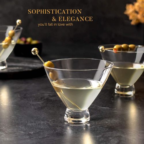  [아마존베스트]Stemless 10 Oz. Cocktail and Martini Glasses Set  4 Crystal Wine Glasses with 4 Gold-Plated Picks  Lead-Free, Handmade Bar Cart Supplies and Tools by Lumi & Numi, 4.3x3.7 In.