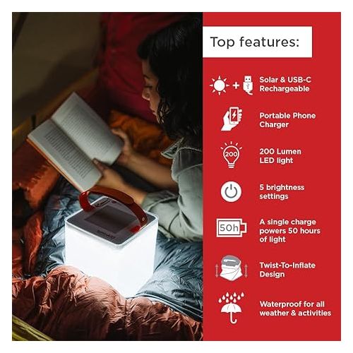  LuminAID Max QI 2-in-1 Solar Camping Lantern and Phone Charger - Inflatable LED Lamp for Camping, Hiking and Travel - Emergency Light for Power Outages, Hurricane, Survival Kits