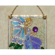 LuminaBella Purple Blue Fairy Suncatcher & Stained Glass Panel Art. Fantasy Lavender Fairy Wall, Window Hanging. Faerie Bathroom Ornament, Room Decor