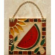 LuminaBella Watermelon Art Stained Glass Panel. Artisan Painted Watermelon Suncatcher Wall, Window Hanging, Decor, Ornament, Kitchen & Room Decoration