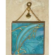 LuminaBella Dolphin Decor Stained Glass Panel, Dolphin Ornament, Suncatcher Ocean Seaside Beach Theme Gift Beach Decor Ocean Wall Art Glass Wall Hanging