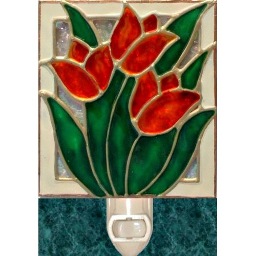  LuminaBella Stained Glass Tulips Flower Suncatcher or Panel. Artisan Painted Red Orange Tulips Art Gifts Wall Decor. Wall, Window Hanging & Ornament