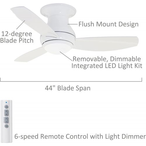  [아마존베스트]Emerson, CF144LWW Curva Sky 44-inch Indoor/Outdoor Ceiling Fan, 3-Blade Ceiling Fan with LED Lighting and 6-Speed Remote Control