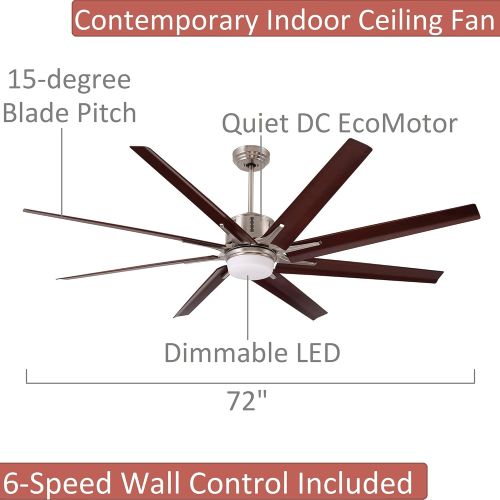  Luminance kathy ireland HOME Aira Eco LED 72 Inch Ceiling Fan Large Contemporary Fixture with Dimmable Lighting and DC Motor Modern 8 Blade Design with 6-Speed Wall Control and Downrod, Brus