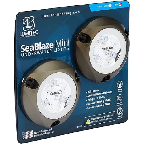  Lumitec SeaBlaze Mini LED Surface Mount Underwater Boat Light, 2 Per Pack, Blue - 101246 & 3M Marine Adhesive Sealant Fast Cure 4200 (05260) - Semi-Permanent Flexible Adhesive Sealant 3 Ounces