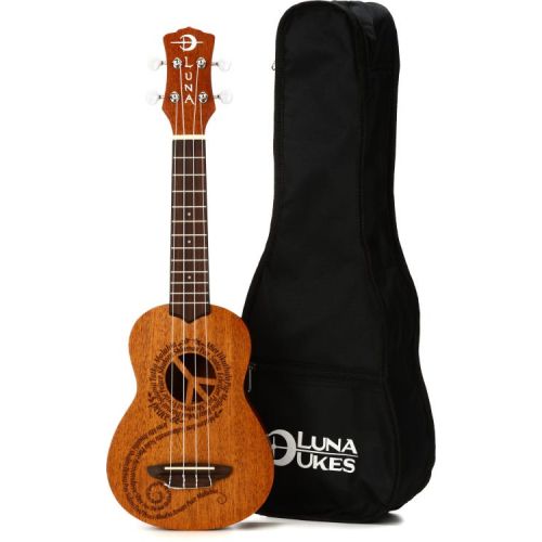  Luna Maluhia Peace Soprano Ukulele Essentials Bundle - Satin Natural