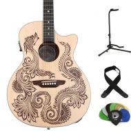 Luna Henna Dragon, Spruce Acoustic-Electric Guitar Essentials Bundle - Satin Natural