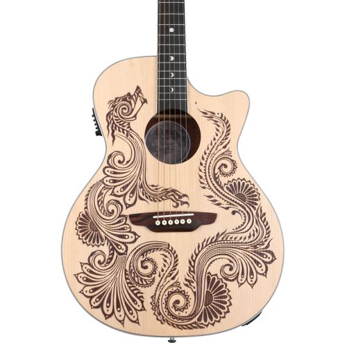  Luna Henna Dragon, Spruce Acoustic-Electric Guitar Essentials Bundle - Satin Natural
