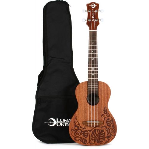  Luna Lizard Mahogany Concert Left-handed Ukulele Essentials Bundle - Satin Natural