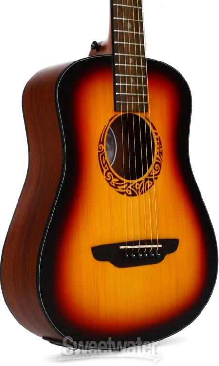  Luna Safari Tribal Left-handed Travel Acoustic-electric Guitar - Tobacco Sunburst Satin