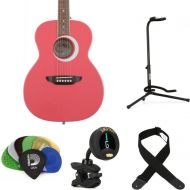 Luna Aurora Borealis 3/4-Size Acoustic Guitar Essentials Bundle - Pink Pearl