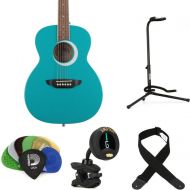 Luna Aurora Borealis 3/4-Size Acoustic Guitar Essentials Bundle - Teal Sparkle