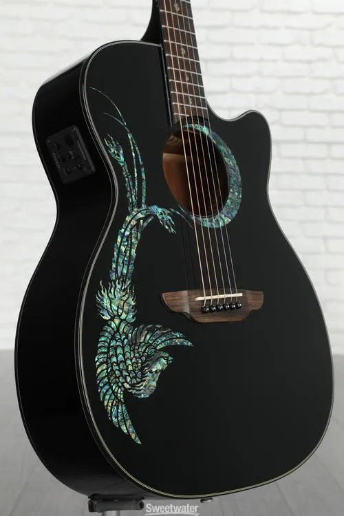 Luna Fauna Phoenix Acoustic-electric Guitar - Classic Black with Abalone Phoenix & Crescent Moon Demo