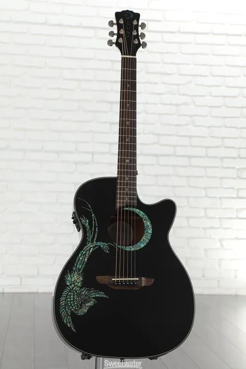  Luna Fauna Phoenix Acoustic-electric Guitar - Classic Black with Abalone Phoenix & Crescent Moon Demo