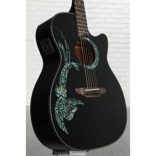  Luna Fauna Phoenix Acoustic-electric Guitar - Classic Black with Abalone Phoenix & Crescent Moon Demo