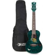 Luna Owl Quilt Top Concert Ukulele with Preamp - Trans Blue