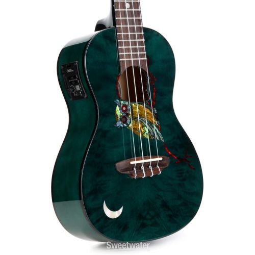  Luna Owl Quilt Top Concert Ukulele with Preamp - Trans Blue