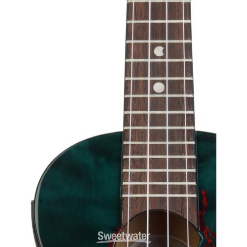  Luna Owl Quilt Top Concert Ukulele with Preamp - Trans Blue