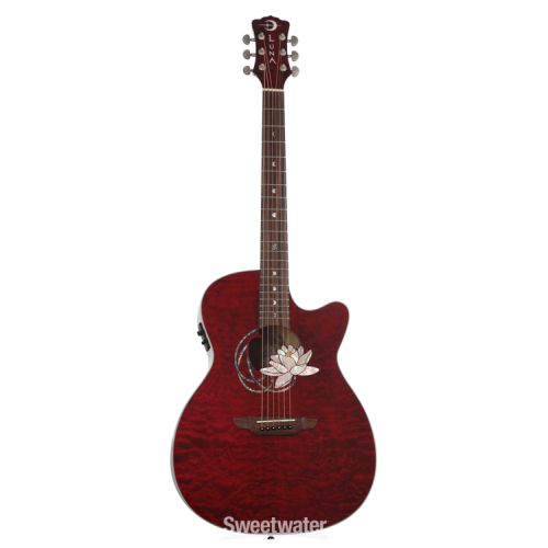  Luna Flora Lotus Acoustic-electric Guitar - Transparent Shiraz Quilted Maple