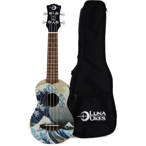  Luna Great Wave Soprano Ukulele Essentials Bundle - Great Wave Graphic