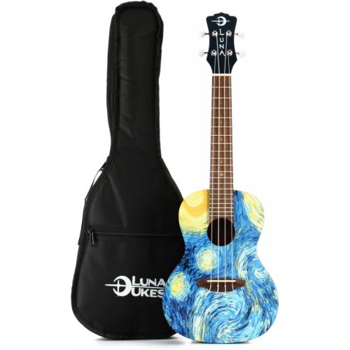  Luna Starry Night Concert Ukulele Essentials Bundle - Starry Night Graphic