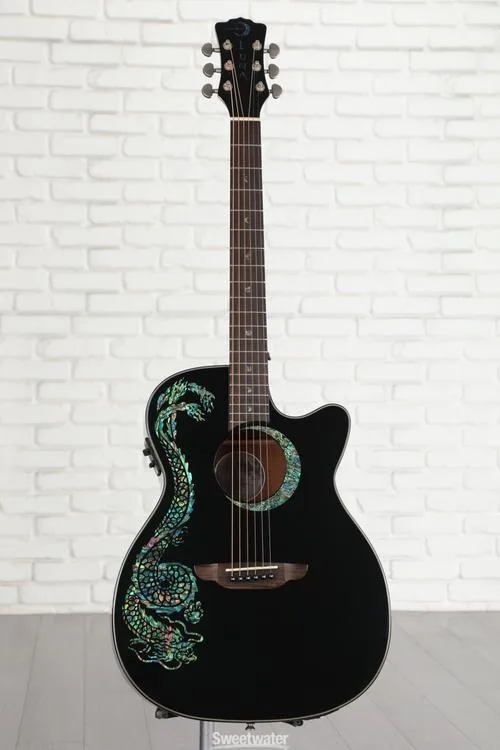 Luna Fauna Dragon Acoustic-electric Guitar - Classic Black with Abalone Dragon & Crescent Moon