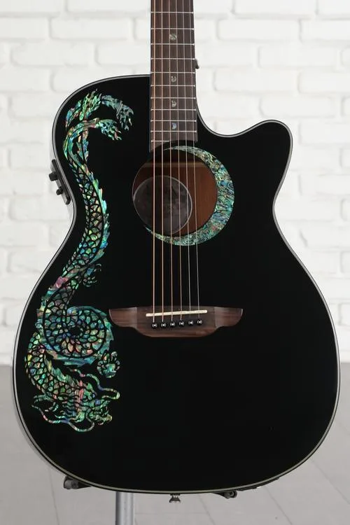  Luna Fauna Dragon Acoustic-electric Guitar - Classic Black with Abalone Dragon & Crescent Moon