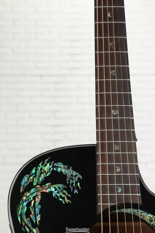  Luna Fauna Dragon Acoustic-electric Guitar - Classic Black with Abalone Dragon & Crescent Moon