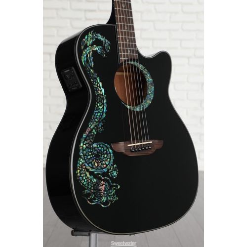  Luna Fauna Dragon Acoustic-electric Guitar - Classic Black with Abalone Dragon & Crescent Moon