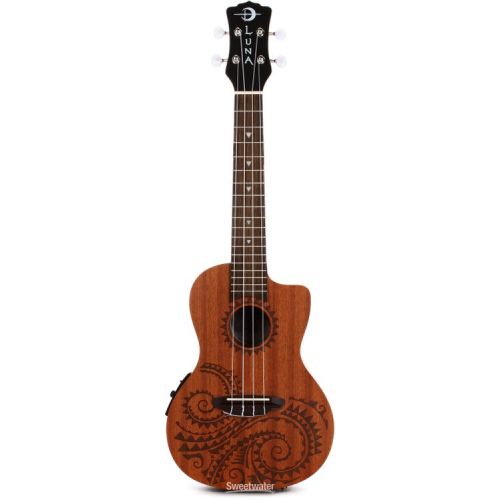  Luna Tattoo Mahogany Acoustic-electric Concert Ukulele - Satin Natural