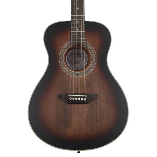  Luna Art Vintage Folk, Left-Handed Acoustic Guitar Essentials Bundle - Distressed Vintage Brownburst