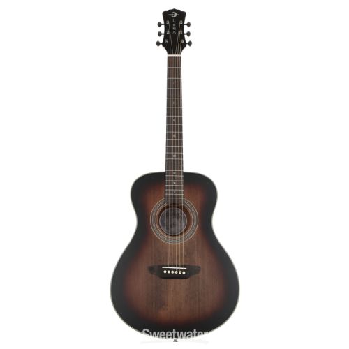  Luna Art Vintage Folk, Left-Handed Acoustic Guitar Essentials Bundle - Distressed Vintage Brownburst